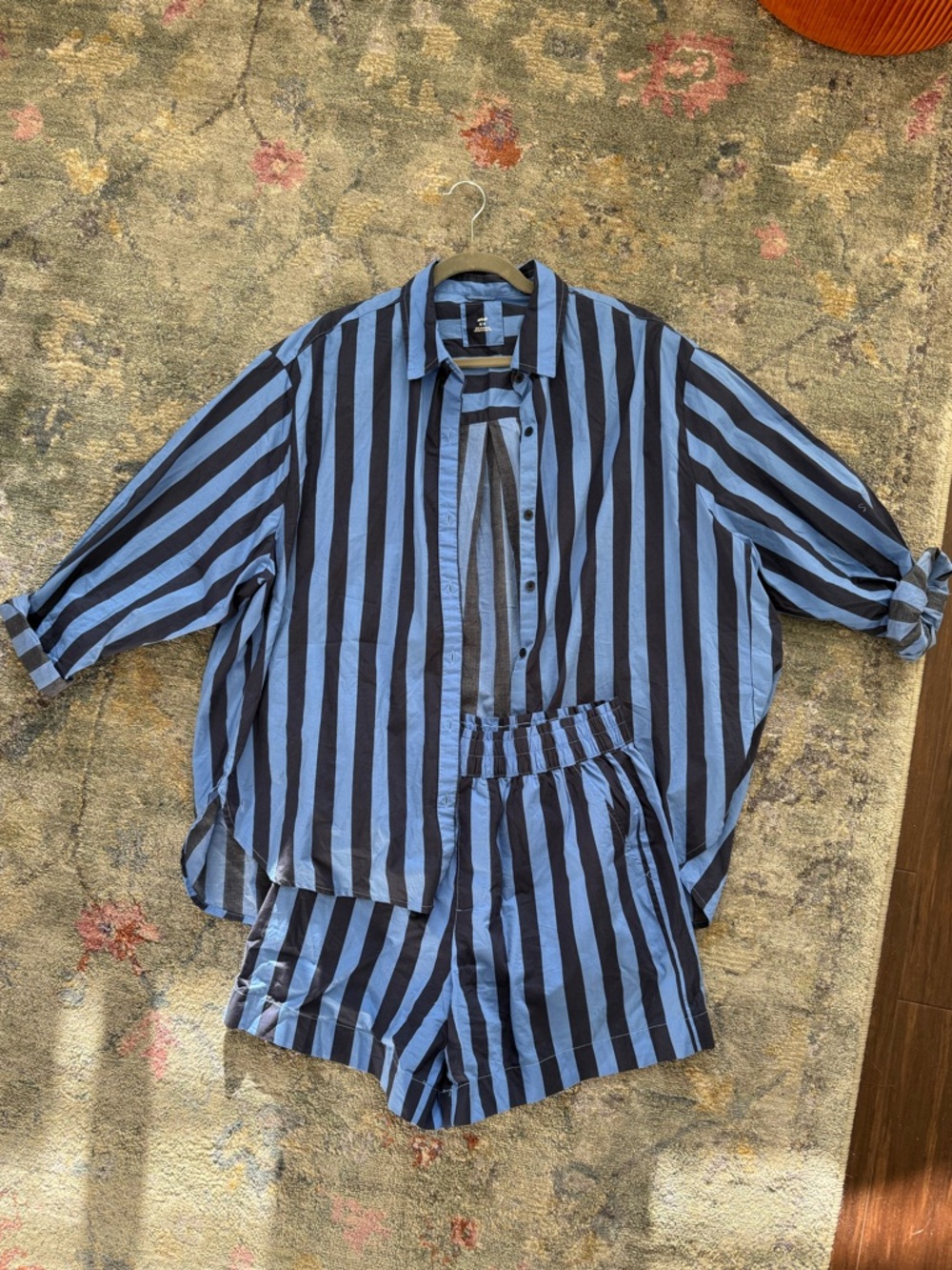 aerie Blue and Black Striped Relaxed Button-Down